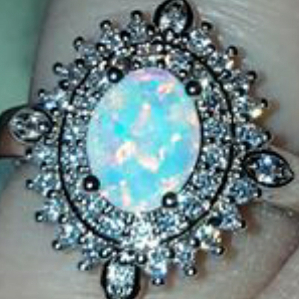White Opal & CZ Ring